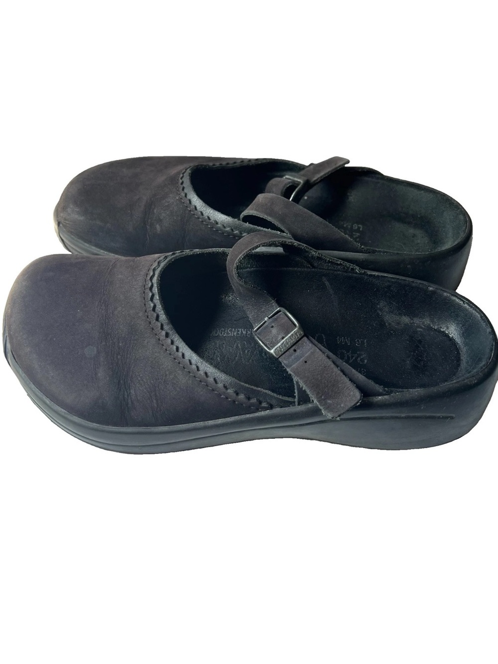 Tatami Birkenstock Black Leather Mary Jane Slip On Flat Buckle Clog Shoes 37 6.5